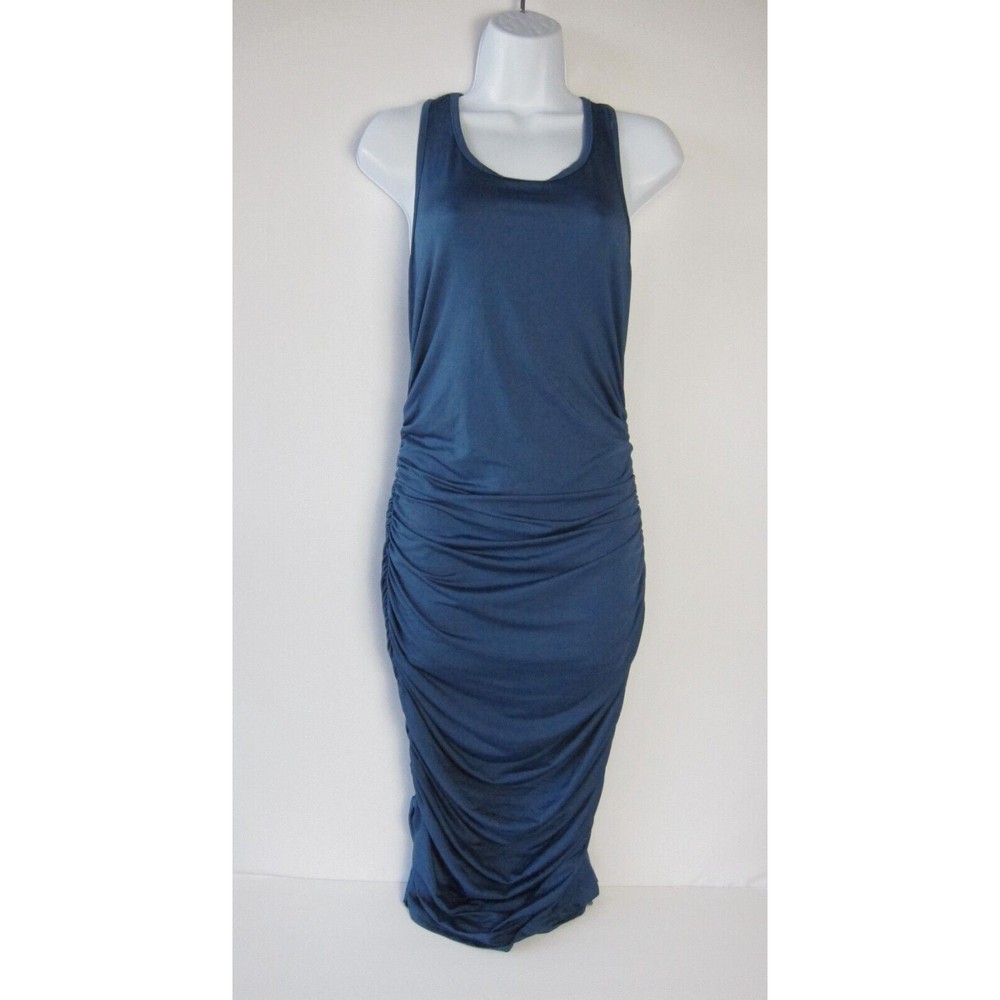 Zeagoo Prussian Blue Ruched Bodycon Stretch Sleeveless Midi Dress Size M